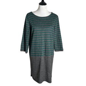 Ann Taylor‎ LOFT Striped Shift Short Dress Size L Green Gray Casual Workwear
